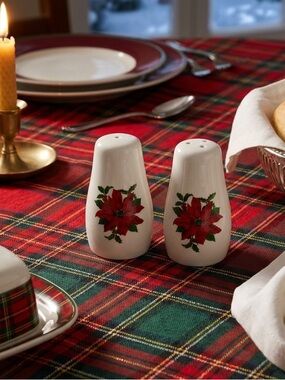 Gibson Design Poinsettia Holiday Collection Porcelain Salt & Pepper Shakers